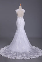 Load image into Gallery viewer, Wedding Dresses Mermaid Straps Tulle With Applique Court Train Open Back