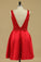 V Neck A Line Homecoming Dresses With Beading Above Knee Length