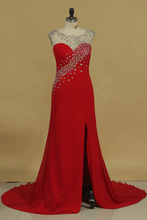Load image into Gallery viewer, Scoop Sheath Prom Dresses Open Back Chiffon With Beading