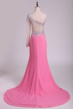 Load image into Gallery viewer, One Sleeve Prom Dresses Mermaid Chiffon With Slit And Rhinestones