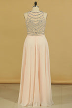 Load image into Gallery viewer, Prom Dresses Scoop Beaded Bodice A Line Chiffon Floor Length