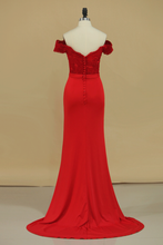 Load image into Gallery viewer, Prom Dresses Off The Shoulder Spandex With Applique Sweep Train