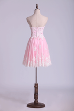 Load image into Gallery viewer, Sweetheart A-Line Homecoming Dresses Tulle With Applique &amp; Beads