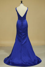 Load image into Gallery viewer, Bateau Open Back Evening Dresses Mermaid Satin With Applique