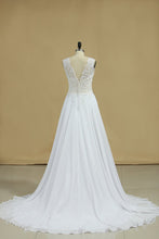 Load image into Gallery viewer, Open Back Scoop Wedding Dresses 30D Chiffon With Applique A Line