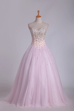 Load image into Gallery viewer, Ball Gown Tulle Sweetheart Beaded Bodice Floor Length Quinceanera Dresses