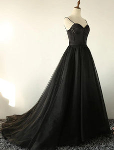 Charming Black Spaghetti Straps Sweetheart Tulle Evening Dresses, Formal SJS15626