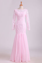 Load image into Gallery viewer, Lace Bateau Long Sleeves Mermaid Prom Dresses Floor Length
