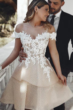 Load image into Gallery viewer, Unique Off the Shoulder Appliques Sweetheart Homecoming Dresses Short Dance Dresses SJS14984
