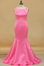 Load image into Gallery viewer, Satin Mermaid Bateau Open Back Evening Dresses With Beading