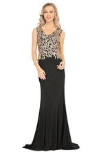 Load image into Gallery viewer, Mermaid V Neck Spandex With Applique Sweep Train Prom Dresses