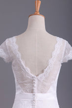 Load image into Gallery viewer, Wedding Dresses V Neck Chiffon &amp; Lace Short Sleeves Sweep Train