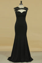 Load image into Gallery viewer, Mermaid Scoop With Applique Spandex Floor Length Black Prom Dresses