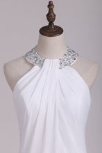 Load image into Gallery viewer, White Halter Bridesmaid Dresses With Beading Floor Length Chiffon
