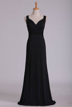 Load image into Gallery viewer, V Neck Open Back Prom Dresses Sheath Spandex With Ruffles Sweep Train