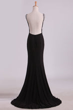 Load image into Gallery viewer, Bateau Prom Dresses Mermaid Open Back Mermaid With Beading Black