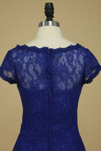 Load image into Gallery viewer, Dark Royal Blue Evening Dresses Off The Shoulder With Applique Lace Knee-Length