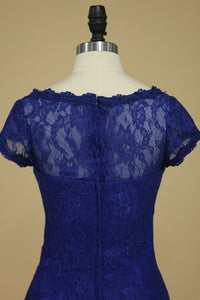 Dark Royal Blue Evening Dresses Off The Shoulder With Applique Lace Knee-Length