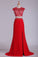 Two Pieces Scoop Prom Dresses Column Chiffon With Slit And Beads