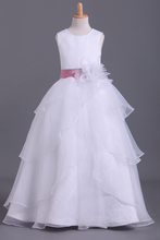 Load image into Gallery viewer, White Flower Girl Dresses Ball Gown Scoop Floor Length Organza