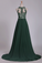 Scoop Chiffon With Applique And Beads Prom Dresses A Line Sweep Train