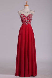 Prom Dresses A Line Scoop Cap Sleeves Chiffon With Beading Floor Length