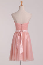 Load image into Gallery viewer, A Line Bridesmaid Dresses Sweetheart With Ruffles And Sash Tulle Short/Mini