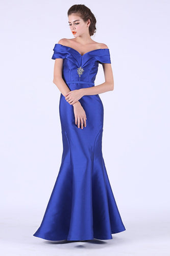 Off The Shoulder Satin With Beads Prom Dresses Mermaid Floor Length