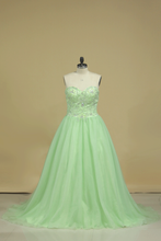 Load image into Gallery viewer, New Arrival Sweetheart Prom Dresses A Line Tulle Sweep Train With Beading