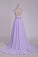Prom Dresses A Line Halter Chiffon & Lace With Beading Sweep Train Open Back