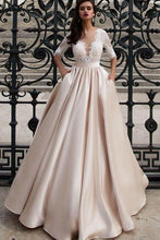 Load image into Gallery viewer, Wedding Dresses A Line Scoop Mid-Length Sleeves Satin With Applique